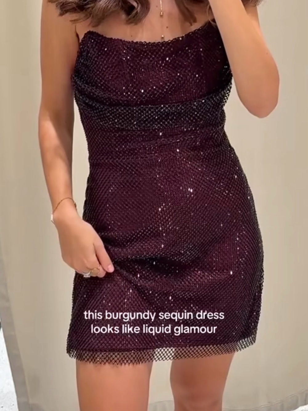 Zara Burgundy Sequin Mesh Mini Dress